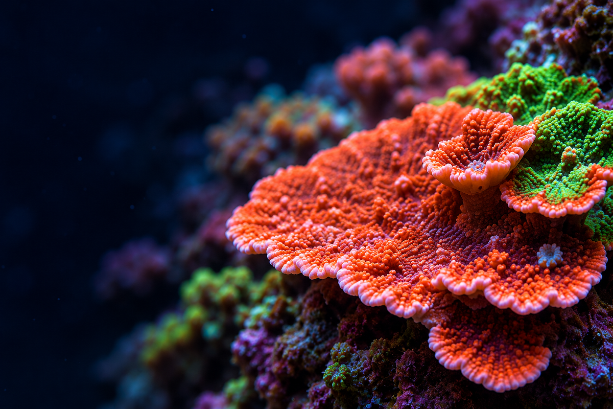 Orange and green Montipora coral